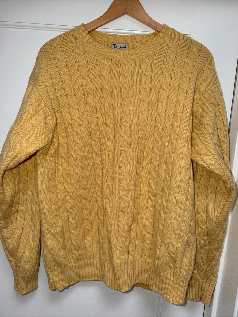 L.L. Bean Cable Crewneck Sweater in Butter Yellow